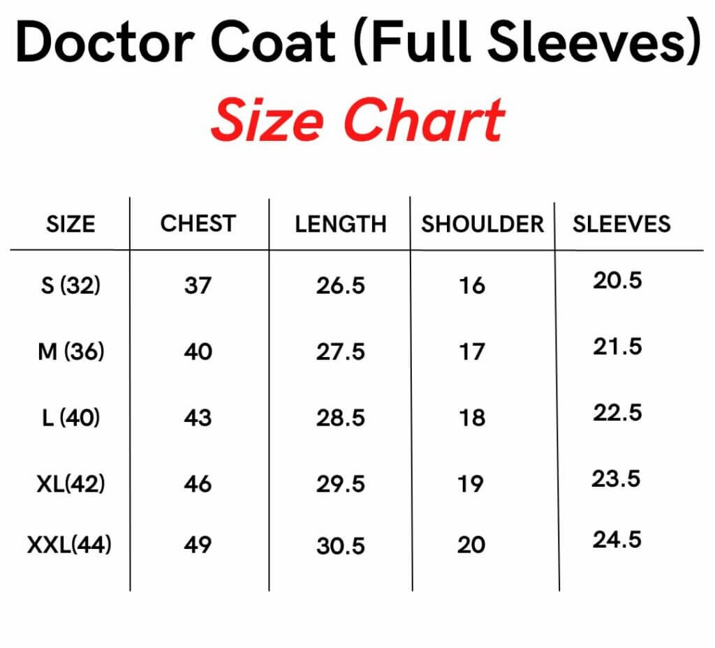 medical apron size chart